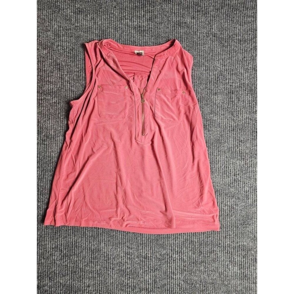 Anne Klein Dusty Rose Zip Henley Polished Utility Tank with Pockets Size L
